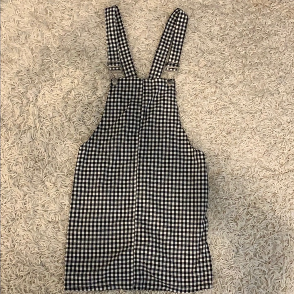 Black and white gingham overalls